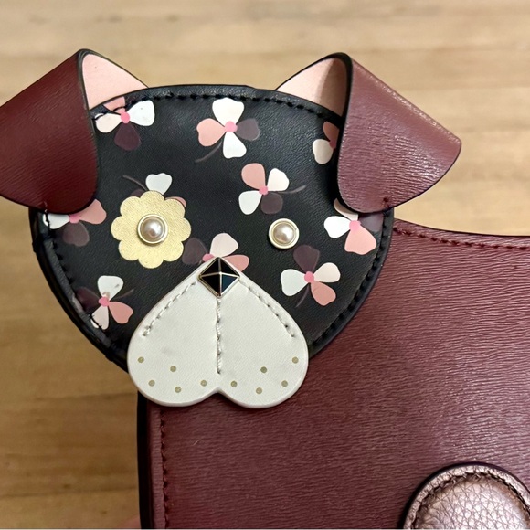 Kate Spade Burgundy Leather Flower Dog Crossbody Bag - Picture 7 of 12